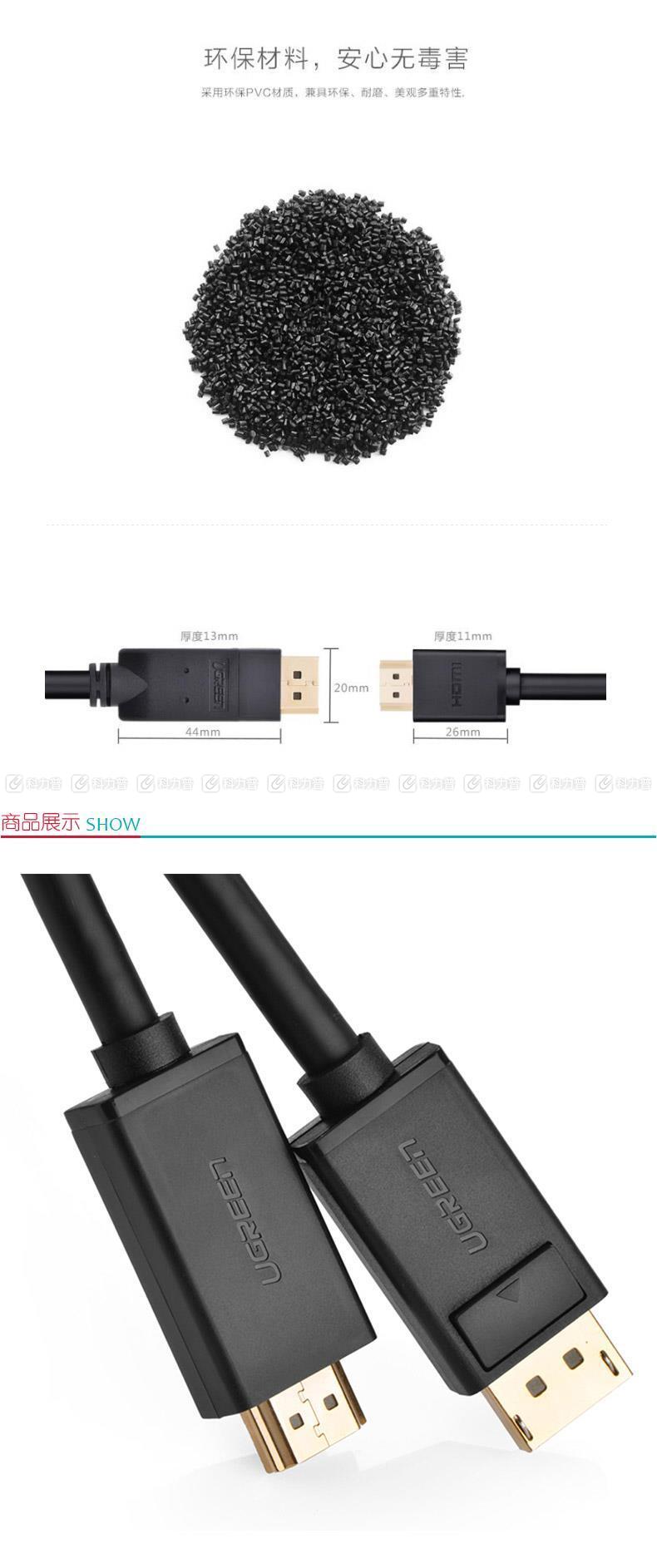 绿联 UGREEN DP转HDMI转接线 Displayport to HDMI 10202 2米 