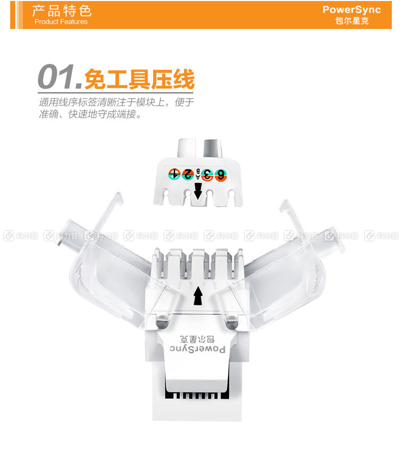 包尔星克 powersync CAT5e免工具模块 ACPDC5UHP9 180度无遮蔽 