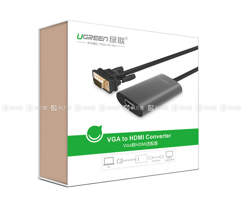 绿联 UGREEN VGA转HDMI转换器 40264 0.5米 (黑色)