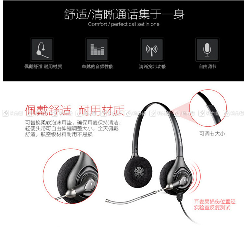 缤特力 plantronics 话务耳麦 HW261 双耳 (黑色)