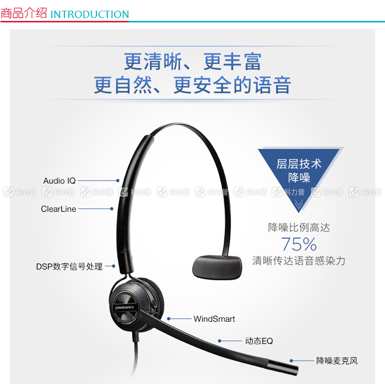 缤特力 plantronics 轻便话务耳机 HW540 耳挂式+后挂式+头戴式多种佩戴方式随意切换 不含线 需根据话机配线使用