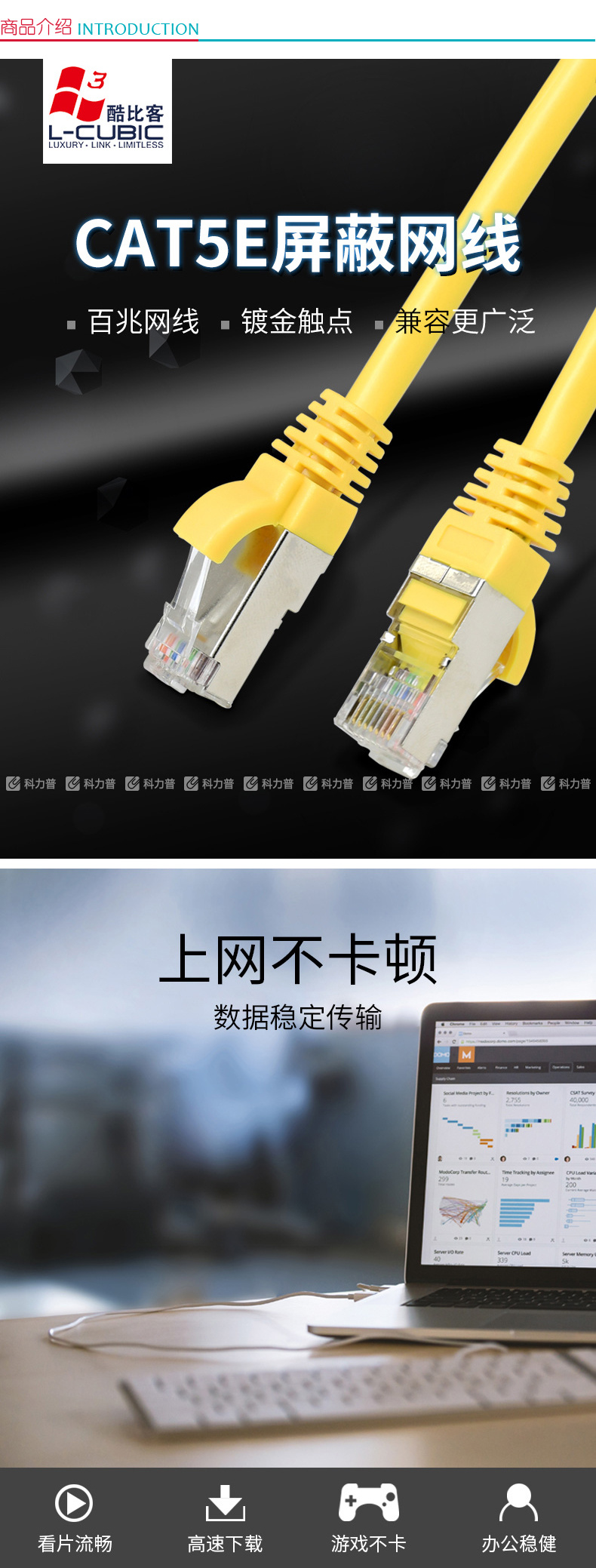 酷比客 L-CUBIC 超五类屏蔽网络线 LCLN5ERRSYW-3M 3M (黄色)