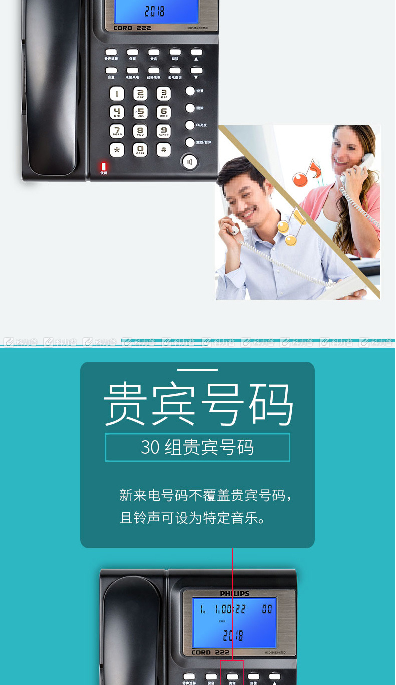 飞利浦 PHILIPS 来电显示电话机 家用座机/商务办公电话机 CORD222 (白色)