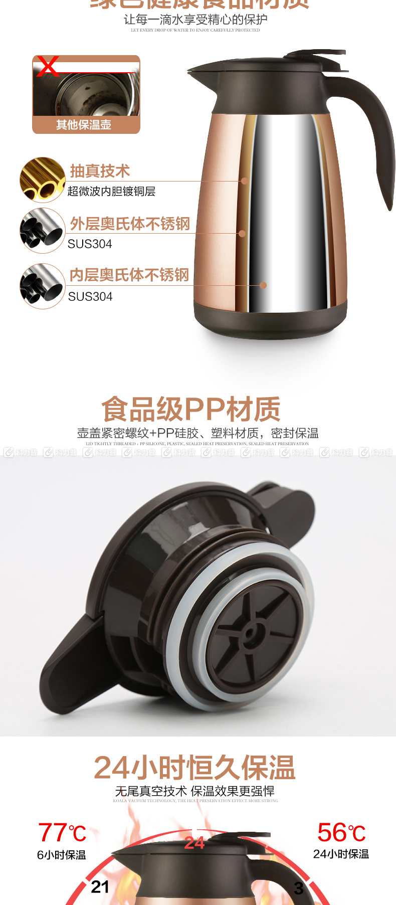 乐扣乐扣 LOCK&LOCK 不锈钢保温壶 LHC1434 1.9L (不锈钢色)