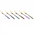 川岛屋 水果叉子套装 135mm不锈钢 混色5支+金色1支共6支装 (黑色、深蓝、墨绿、金色、红色、紫色) 