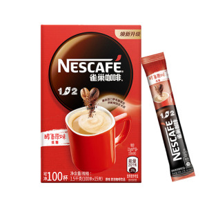 雀巢 雀巢 Nestle 1+2速溶咖啡 双豆烘焙 醇香原味 15g*100条/袋（新老包装随机发货）  6袋/箱  15g*100条/袋（新老包装随机发货）  速溶咖啡